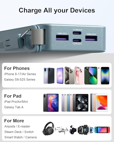 NOBIS Portable Charger, 45W 20000mAh Power Bank with Detachable USBC Cable - color: Blue