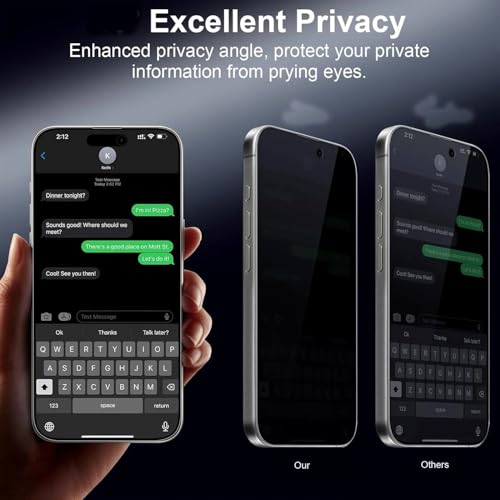 2pc Anti-Spy Screen Protector Privacy Tempered Glass For iPhone 11 12 13 14 15 max plus pro (For iPhone 15 Pro Max), Gray