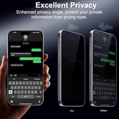 2pc Anti-Spy Screen Protector Privacy Tempered Glass For iPhone 11 12 13 14 15 max plus pro (For iPhone 15 Pro Max), Gray