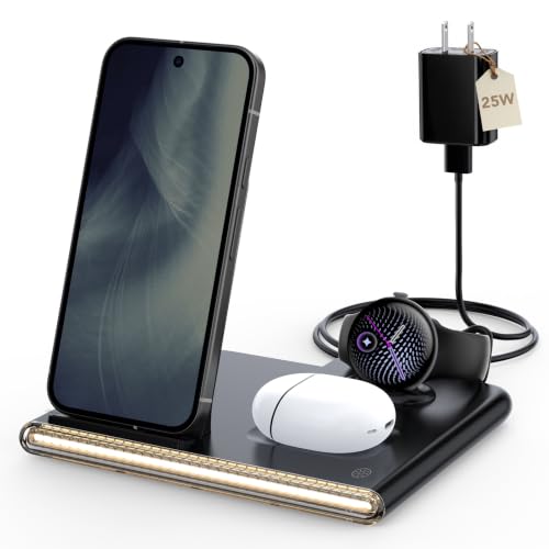 3 in 1 Foldable Wireless Fast Charging Station for Google Pixel Watch 5/4 - color: Night Black