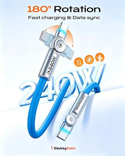 chubbycable RotateX 240W 180° Rotating USB C to USB C Cable, Blue, 6.6ft - color: Blue, size: 6.6ft (2m)