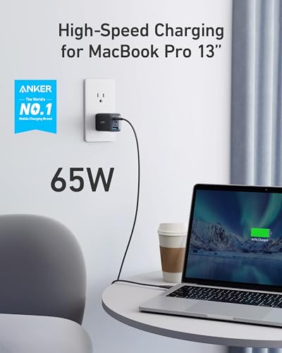 Anker 65W Max 3-Port USB C Charger Block, Compact Foldable Phone Charger