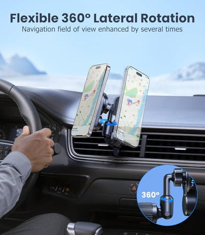 Long-arm Wireless Magnetic Car Phone Holder Mount with Cooling Fan & RGB Lights, 15W Fast Charging Auto-Rotate Charger for iPhone 17/16/15/14/13/12 S25 Samsung Google, Car Air Vent Mount - size: Vent clip