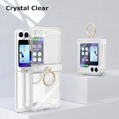 Case for Samsung Galaxy Z Flip 6 Case with Ring Shockproof Kickstand Hinge Protection Phone Cover for Samsung Galaxy Z Flip 6 5G(Crystal) - color: Crystal
