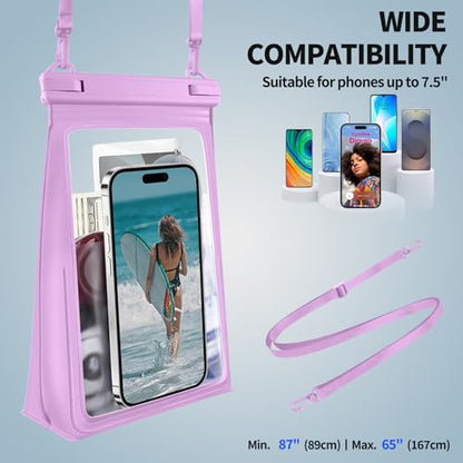 PEDVSTY Large Floating Waterproof Phone Pouch with Sealing Strip, Purple | Expandable Space, Double Seals, IPX8 Cell Phone Dry Bag, Touch Screen, Fit All Phones, Kayak Pool Beach Cruise Essentials - color: Purple, size: Large (Up to 8.5")