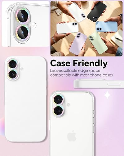 CloudValley All Bling Camera Lens Protector for iPhone 17/iPhone 16/Plus - color: Bling Colorful