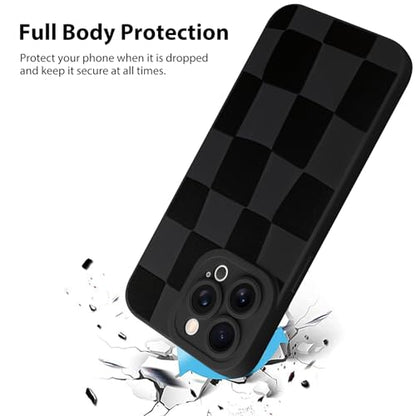 KANGHAR Compatible with iPhone 15 Pro Max Case Checkered -Black | Silicone Cute Pattern, Camera Protection Soft Slim Phone Case for Girls Women - color: Black, size: iPhone 15 Pro Max