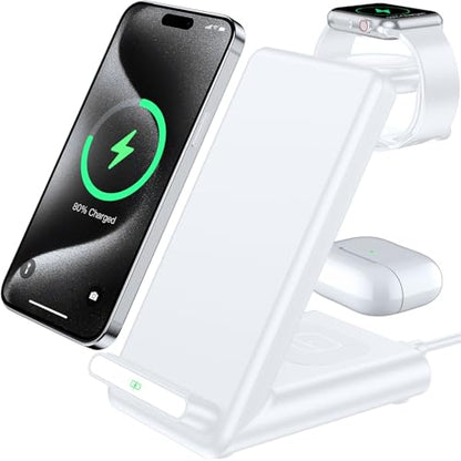 Wireless Charging Station,3 in 1 Charging Stand for Apple Multiple Devices - color: White