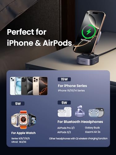 UGREEN MagFlow Qi2 15W 2-in-1 Foldable Wireless Charging Station