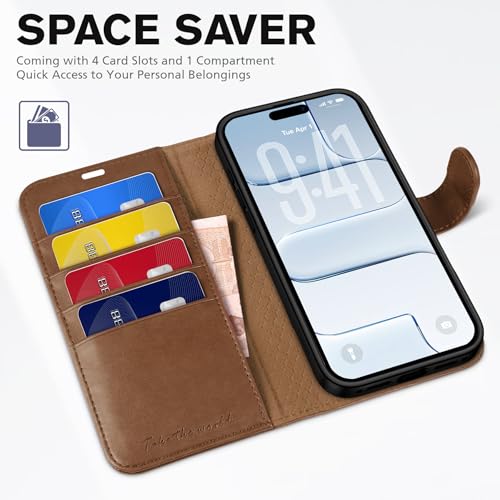 TUCCH Case Wallet for iPhone Air (6.5") 2025, RFID Blocking Folio, Brown | 4 Card Holders, Kickstand, PU Leather, Magnetic Closure, Shockproof TPU Shell, Protective Flip Cover - color: Brown