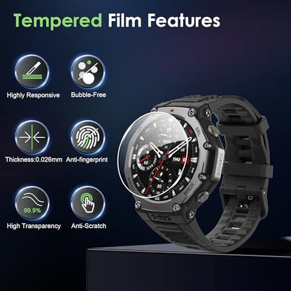 Compatible for Amazfit T-Rex 3 screen protector, Anti-Scratch Tempered Glass flim, Case Friendly, HD Ultra, 3 PACK - size: Amazfit T-Rex 3