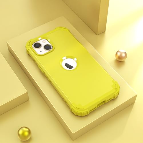 IDweel for iPhone 15 Case with Screen Protector,Luxury 3 in 1 Shockproof Slim Fit Hybrid Heavy Duty Protection Glitter Hard PC Cover Soft Silicone Bumper Full Body Case,Yellow - color: Yellow