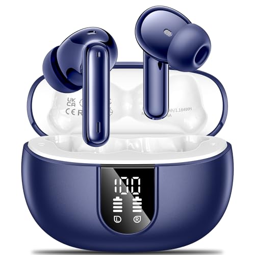 Wireless Earbuds, 2025 Wireless Headphones HiFi Stereo Earphones with 4 ENC Noise Canceling Mic, 42Hs Playtime In Ear Earbud, Bluetooth 5.3 Sport Earphones with LED Power Display for Android iOS - color: Dark Blue