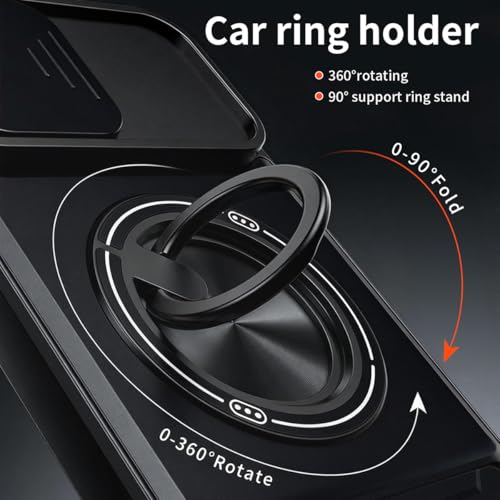 Dssairo for iPhone 15 case with 360°Rotation Magnetic Ring Compatible with MagSafe Slide Camera Cover Foldable Stand Military-Grade Shockproof Protective case (Black, iPhone 15) - color: Black, size: iPhone 15