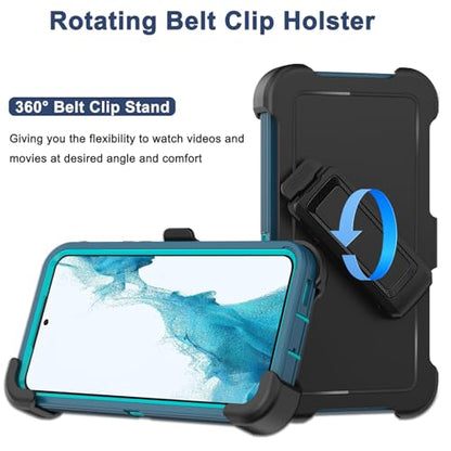 for Samsung Galaxy S22 Plus Case with Belt Clip Holster, 2X Screen Protector, [Military Grade Protection] Heavy Duty Full Body Shockproof Rugged Protective Cover for Samsung S22 Plus 5G Turquoise - color: Turquoise