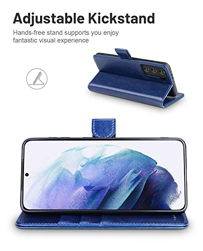 OCASE Compatible with Galaxy S21 5G Wallet Case, PU Leather Flip Folio Case with Card Holders RFID Blocking Kickstand [Shockproof TPU Inner Shell] Phone Cover 6.2 Inch (2021) - Dark Blue | Card Holders, Kickstand, Shockproof TPU Shell,Magnetic Closure, Pr