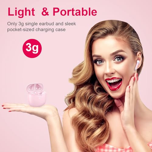 Wireless Earbuds, Bluetooth 5.4 Earbuds Stereo Bass, Bluetooth Headphones - color: Deep Pink