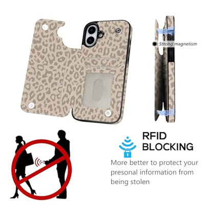 Compatible with iPhone 16 Case Wallet with Card Holder, Flip PU Leather Built-in Card Slots, Kickstand and Shockproof Case for iPhone 16 6.1 inch Women Men (Beige Leopard) - color: Beige Leopard, size: iPhone 16 6.1 inch
