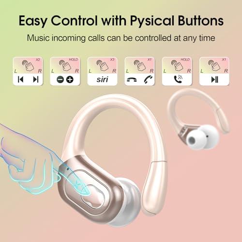 Aptkdoe Wireless Earbuds 75H Bluetooth 5.4 Sport Headphones with Earhooks - color: Rose Gold