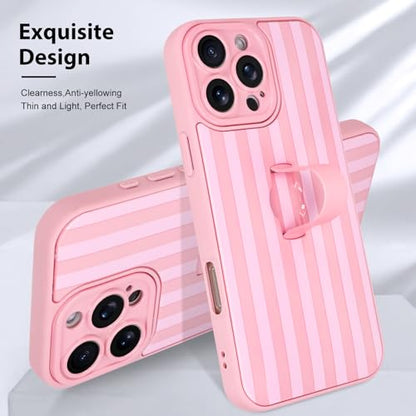 KANGHAR Compatible with iPhone 16 Pro Case Stripes -Pink | Silicone Cute Pattern, Wristband Kickstand Camera Protection Soft Slim Cover for Girls Women - color: Pink-Stripes, size: iPhone 16 Pro