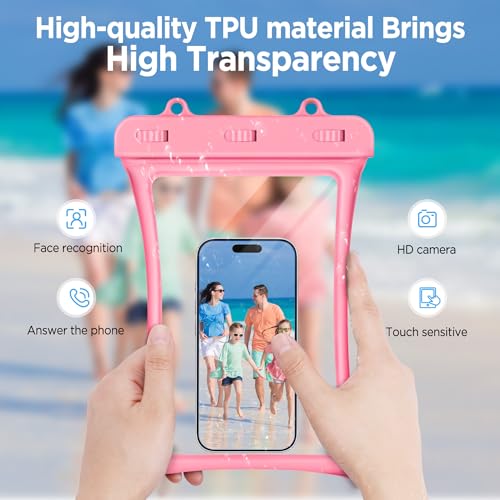 CACOE Floatable Waterproof Phone Pouch 2 Pack Up to 10.0", Black+Pink | Floatable, IPX8 Waterproof Phone Case,Adjustable Lanyard,Dry Bags for Beach/Cruise/Travel/Camping/Kayak/Vacation Essentials - color: Black+Pink, size: Up to 10.0"-Floatable