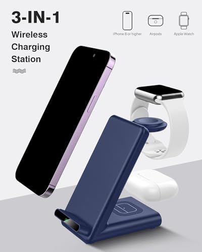 Wireless Charging Station,3 in 1 Charging Stand for Apple Multiple Devices - color: Blue