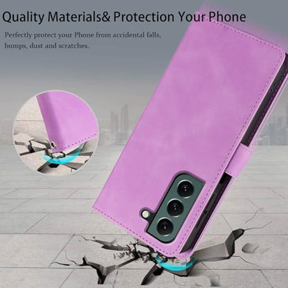 Wallet Case for Galaxy S22, RFID Blocking, 4 Card Slots, Purple | For Samsung Galaxy S22 6.1 inch, PU Leather Flip Cover, Protective TPU Shell, Magnetic Closure, Stand, Wrist Strap - color: Purple