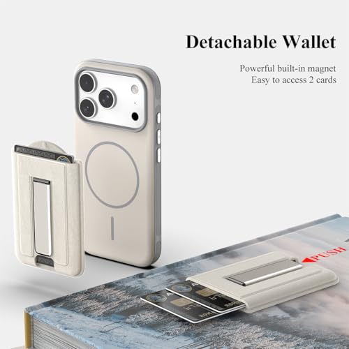 Nvollnoe for iPhone 17 Pro Case with Card Holder & Screen Protector, Compatible with Magsafe, Built-in Kickstand, Detachable Magnetic Wallet Case for iPhone 17 Pro(White) - color: White