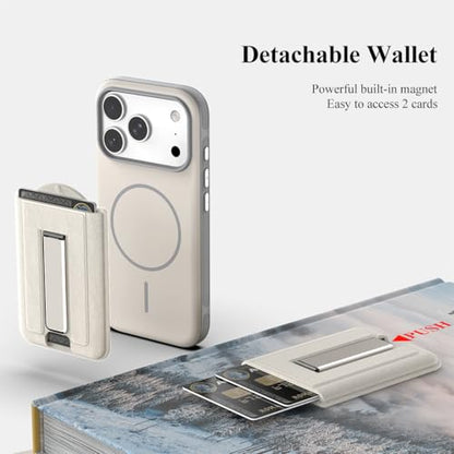 Nvollnoe for iPhone 17 Pro Case with Card Holder & Screen Protector, Compatible with Magsafe, Built-in Kickstand, Detachable Magnetic Wallet Case for iPhone 17 Pro(White) - color: White