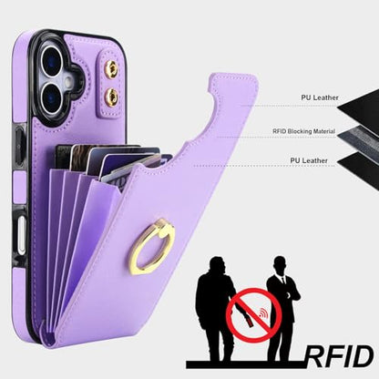 Folosu for iPhone 17 Case Wallet with Card Holder, Finger Ring Cover Purple - color: Purple