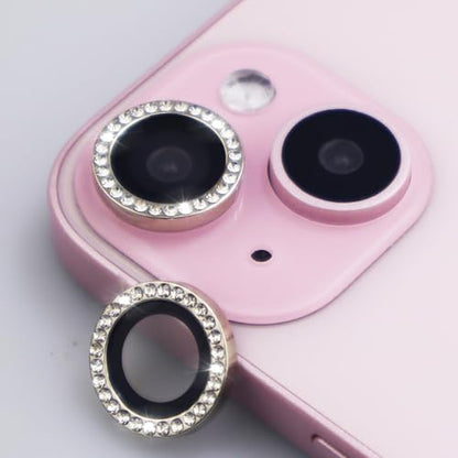 Camera Lens Protector for iPhone 15/15 Plus/14/14 Plus Bling Diamond Metal Ring Rhinestone Tempered Glass Lens Cover Accessories (Silver) - color: Silver