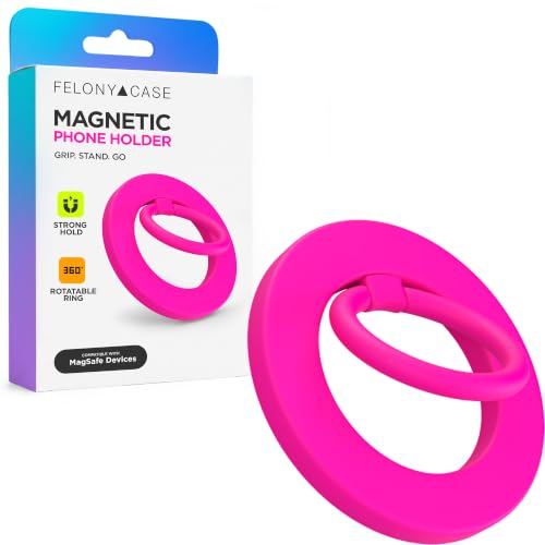 FELONY CASE - Neon Pink Ring Grip and Stand - Version 2.0 - Improved Stronger Magnet, Magnetic Phone Ring Holder for MagSafe Compatible iPhone 17,16, 15, 14, 13, 12, Pro Max, Air - Drop Protection - color: Neon Pink
