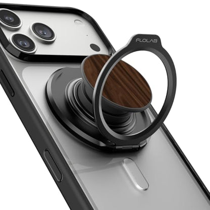 FLOLAB ForgeGrip Strong Magnetic Phone Holder & Phone Grip for MagSafe Grip iPhone Accessories Magnetic Phone Grip, Ring Holder & Stand, Satisfying Snap Grip - Walnut - color: Walnut