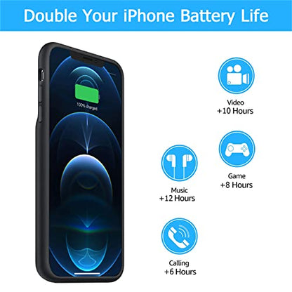 Battery Case for iPhone 12 Pro Max, [12000mAh] Enhanced Portable Protective Qi Wireless Charger Case Battery Pack with CarPlay Wireless Charging Case Compatible for iPhone 12 Pro Max (6.7 inch)-Black - size: iPhone 12 Pro Max