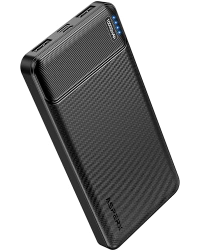 AsperX 10000mAh Slim Portable Charger, USB C Battery Pack Power Bank - color: black