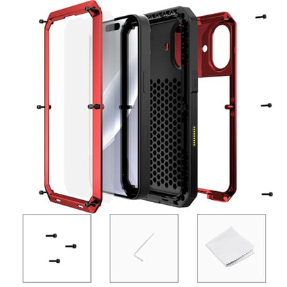 Compatiable with iPhone 17 Case,360 Full Body Protective Cover Heavy Duty Shockproof [Tough Armour] Aluminum Alloy Metal Case with Silicone Built-in Screen Protector - Red - color: Red