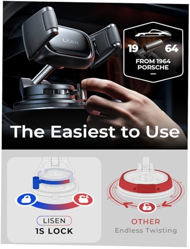 LISEN Suction Phone Mount for Car, [Ultra Suction & 95% Cases Friendly] Car Phone Holder Mount Vacuum Dashboard Phone Holder, Car Cell Phone Holder for iPhone 17 16 15 14 Pro Max Air Galaxy S26 S25 - color: White
