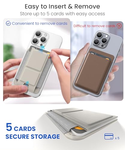 GONEZ for MagSafe Wallet with Stand, Stronger Magnetic Card Holder for iPhone 17/16/15/14/13/12 Series, Premium Leather Phone Wallet with RFID Blocking, 1 Slot, Fit 5 Cards, Stone - color: STONE