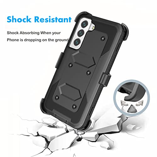 Njjex Rugged Case for Samsung Galaxy S22 Plus, for Galaxy S22 Plus Case, [Nbeck] Heavy Duty Built-in Screen Protector Locking Swivel Holster Belt Clip Kickstand Hard Cover for Samsung S22+ [Black]
