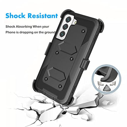 Njjex Rugged Case for Samsung Galaxy S22 Plus, for Galaxy S22 Plus Case, [Nbeck] Heavy Duty Built-in Screen Protector Locking Swivel Holster Belt Clip Kickstand Hard Cover for Samsung S22+ [Black]