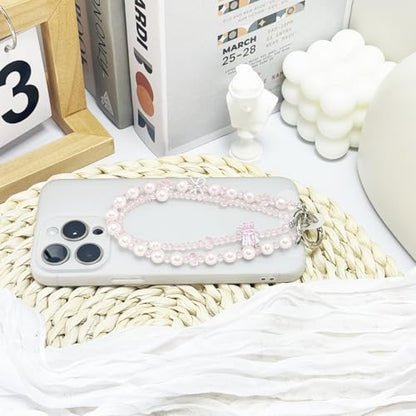 Beaded Phone Charm Wrist Strap Detachable Anti-Theft Phone Lanyard - color: 04-Light Pink Little Bow