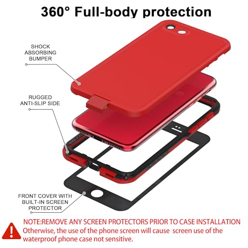 Diverbox for iPhone SE 2020/iPhone 8 Waterproof Case - Shockproof IP68 Full-Body with Screen Protector, Underwater 4.7" Cover (Bright red) - color: Bright red