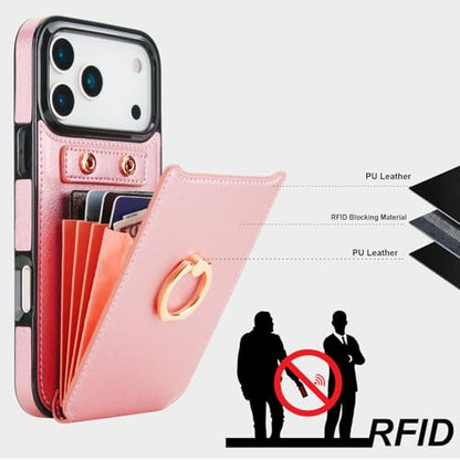 Folosu for iPhone 17 Pro Max Case Wallet,Finger Ring Holder Cover Rosegold - color: Rose Gold