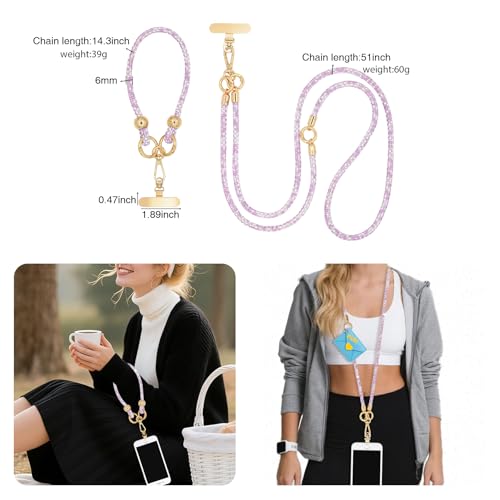 ABJFJE Crystal Phone Lanyard Crossbody & Wrist Strap Phone Strap Crossbody & Wrist Lanyard Anti Theft Phone Strap for Women - color: Light Purple