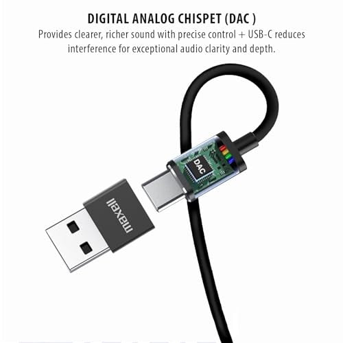 Maxell USB-C Wired Earbuds with USB-A Adapter, Built-in Microphone with Volume and Track Control, Compatible with All Devices with a USB-C and/or USB-A Port, Immersive Digital Chipset, Black, 197299 - color: Black
