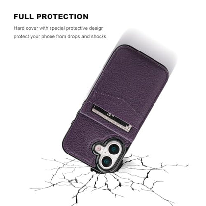 KIHUWEY for iPhone 17 Wallet Case Card Holder Kickstand, Lichee Dark Purple | Credit Card Slots, PU Leather, Magnetic Clasp, Flip Heavy Duty Protection Cover for Men and Women - color: Lichee Dark Purple