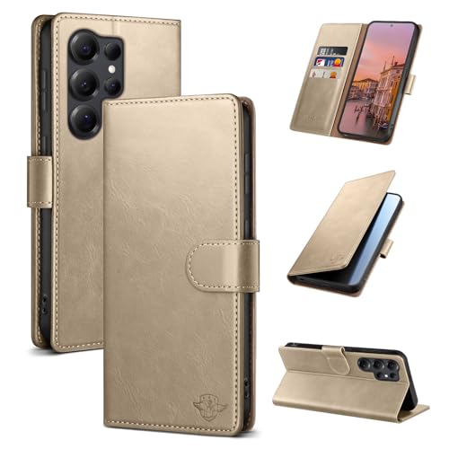 Wallet Case for Samsung Galaxy S25 Ultra, Golden | RFID-Blocking Card Holder, Kickstand, Magnetic Closure, PU Leather Folio Flip Cover, Protective Women Men Cases - color: Golden, size: Samsung Galaxy S25 Ultra