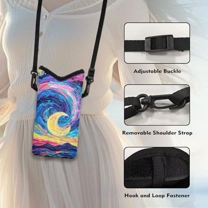 Starry Night Print Phone Holder Crossbody Bag, Small Crossbody Shoulder Neoprene Bag with Adjustable Buckle, Fits Apple and Android, Use for Walking, Hiking & Biking - color: Starry Night Print
