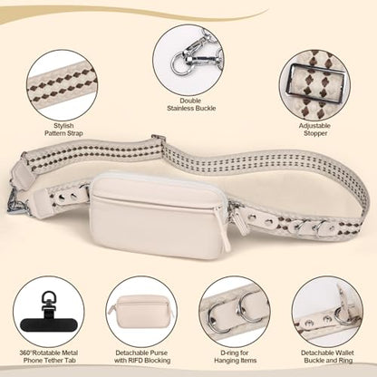 YFWE Clip and Go Phone Strap with Crossbody Wallet, Adjustable Phone Lanyard with Detachable RFID Wristlet Wallet, Anti-Theft Leather Purse with ID Window for Travel Essentials (Cream) - color: Cream Beige
