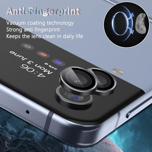 1 Pack Camera Lens Frame for Samsung Galaxy Z Flip 4/Z Flip 5, 9H Glass Screen Protector Anti-Scratch, Tempered Glass Metal Individual Camera Cover Accessories, Black - size: for Galaxy Z Flip 4/Z Flip 5